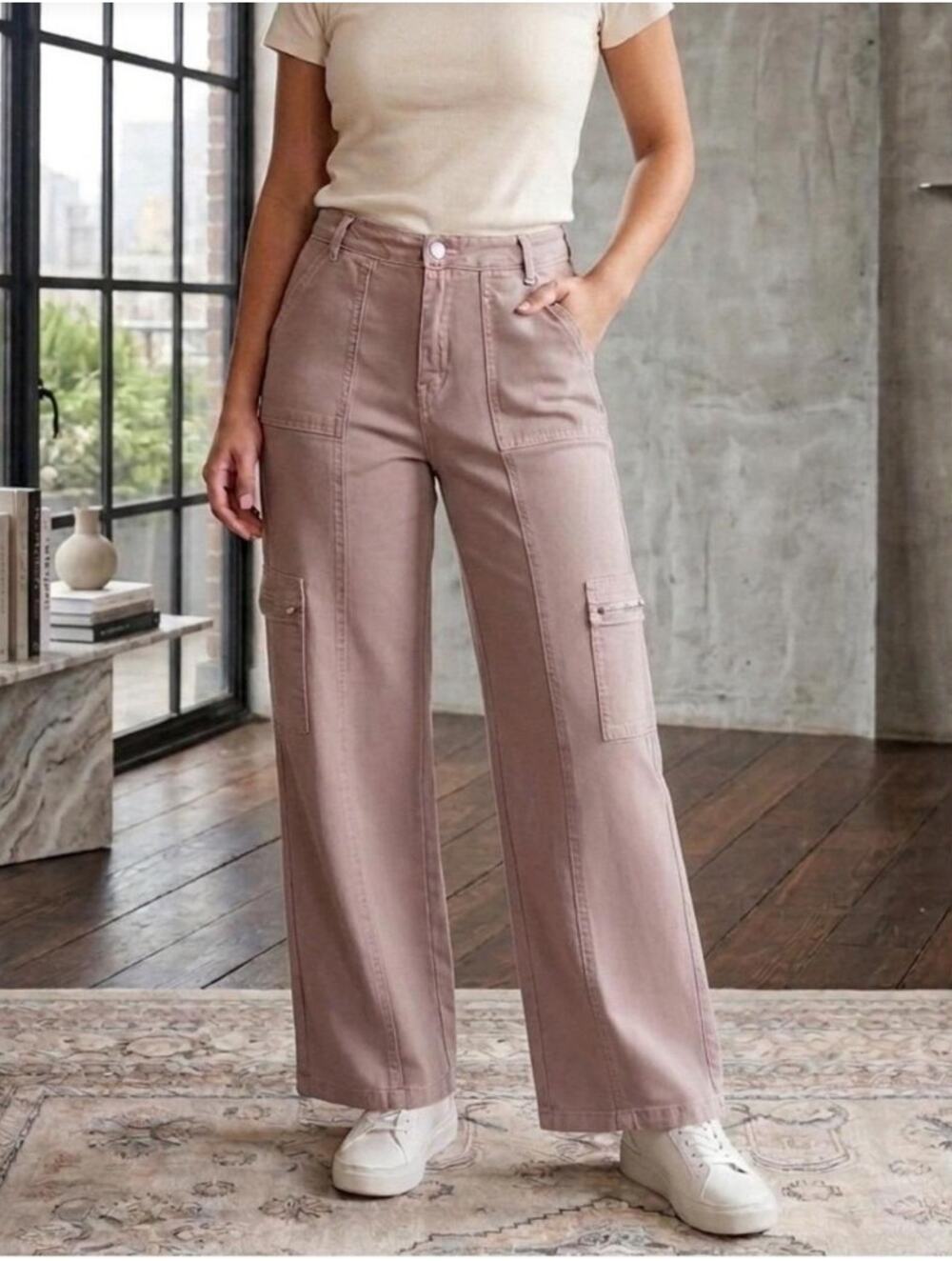 Rachel Paige Tan Vintage Wide Leg Loose Fit Baggy Cargo Pants Size L Y2K Skater